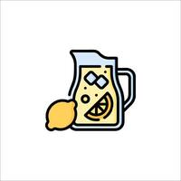 A pitcher of lemonade with a slice of lemon vector