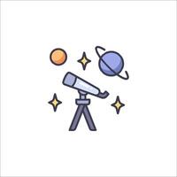 An illustration of a telescope and planet vector