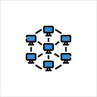 A computer network icon with a blue background vector