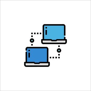 A laptop and a computer are connected to each other vector