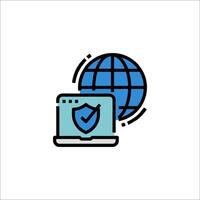 A globe with a shield and a laptop icon vector