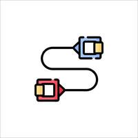 Two cables connected to each other, one red and one blue vector