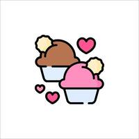 Cupcakes icon with hearts and a heart vector