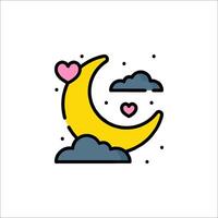 Crescent moon with clouds and hearts icon vector