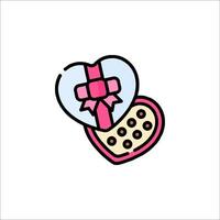 A heart shaped box with a chocolate chip cookie inside vector