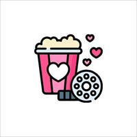 A movie and popcorn icon with hearts vector