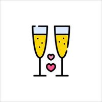 Two glasses of champagne with hearts on them vector