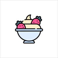 Ice cream with strawberries in a bowl icon vector