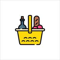 A basket with food and wine in it vector