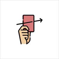 A hand holding a red card with an arrow pointing to it vector