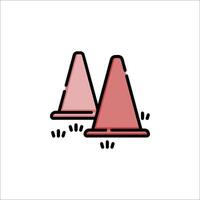 Two traffic cones are shown in a line drawing vector