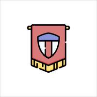 A red and blue flag with a shield on it vector