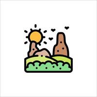 A mountain landscape with a sun and a heart vector