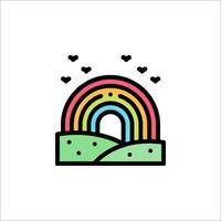 Rainbow icon with hearts and clouds vector