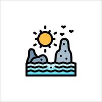 A mountain and sun icon on a white background vector