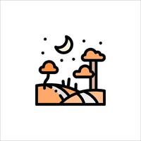 A line drawing of a forest with trees and a moon vector