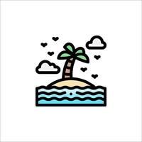 A palm tree and a wave on an island with hearts vector