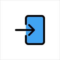 A blue and black icon of a phone with an arrow pointing to it vector