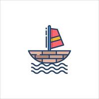 A sailboat on the water with a red flag vector