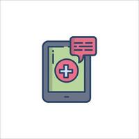 A tablet with a speech bubble and a plus sign vector