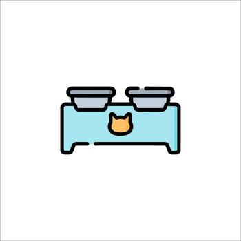 A cat is sitting on a table with a bowl in front of it vector