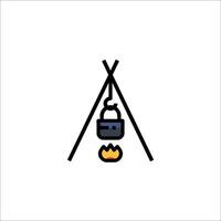 A camping tent with a fire inside vector