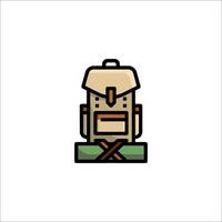 A backpack icon with a green and brown color scheme vector