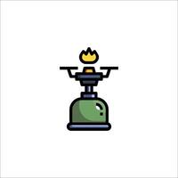 A small green gas stove with a flame on top vector