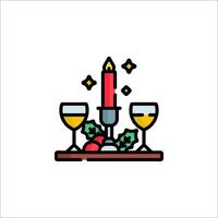 A candle and wine on a table with holly vector