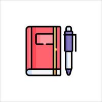 A red notebook and pen icon on a white background vector