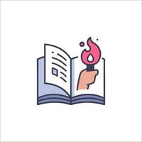 A book with a flame in it and a hand holding it vector