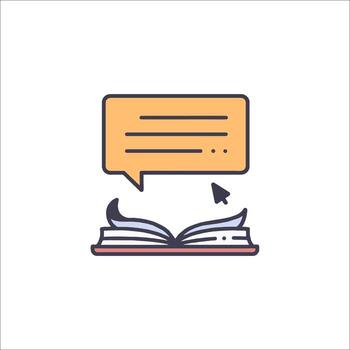 An open book with a speech bubble and a speech bubble icon vector