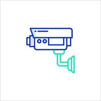 A blue and green line icon of a security camera vector