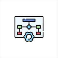 A line icon of a computer with a gear on it vector