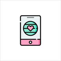 A phone with a heart on it in a flat line style vector