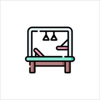 A table with a chair and a mirror vector