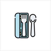 A spoon and fork in a box with a lid vector