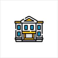 A building icon with a yellow and blue color scheme vector