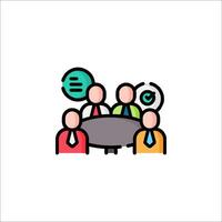 A group of people sitting around a table with a speech bubble vector