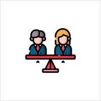 Two people sitting at a table with a red and blue line vector