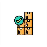 A stack of boxes with a tick mark on top vector