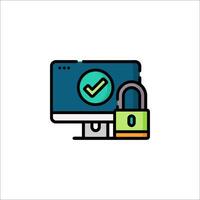 A computer with a padlock and check mark vector