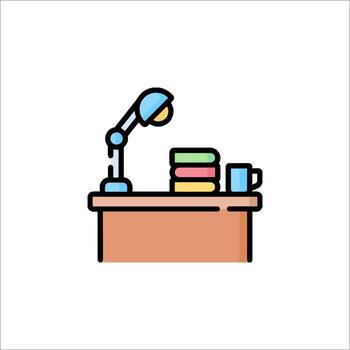A desk with a lamp and books on it vector