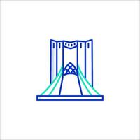 A blue line icon of a tower with a bridge vector