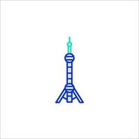 A blue and green line drawing of a tower vector