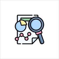 A magnifying glass and a document with graphs and charts vector