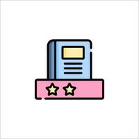 A review icon with a book and five stars vector