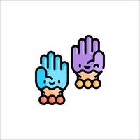 Two colorful gloves with hands on them vector