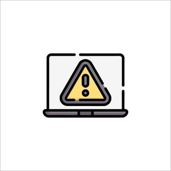 A computer with a warning sign on it vector