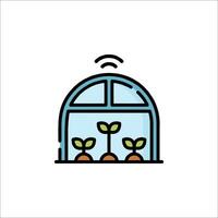 A greenhouse with plants inside and a wifi icon vector